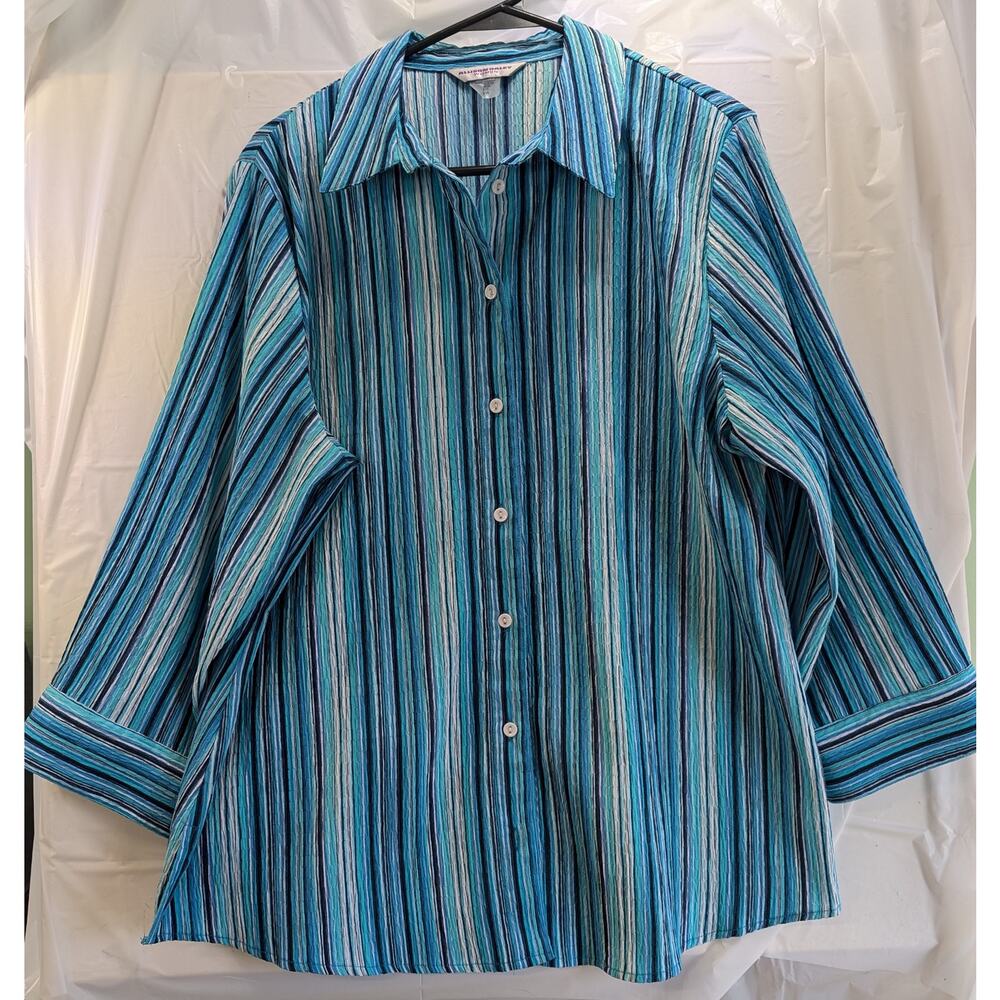 Allison Daley Women Multi Striped Button Down Size 16 Blouse